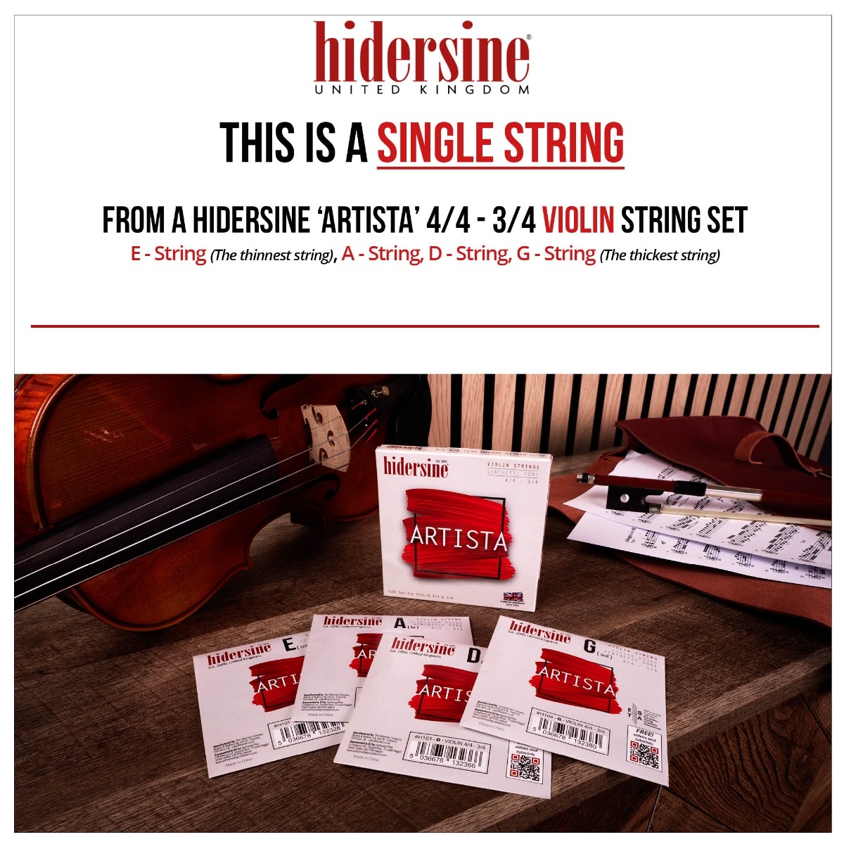 Hidersine Artista Violin D String – Silver Wound, Synthetic Core – 4/4–3/4 Size - Image 7