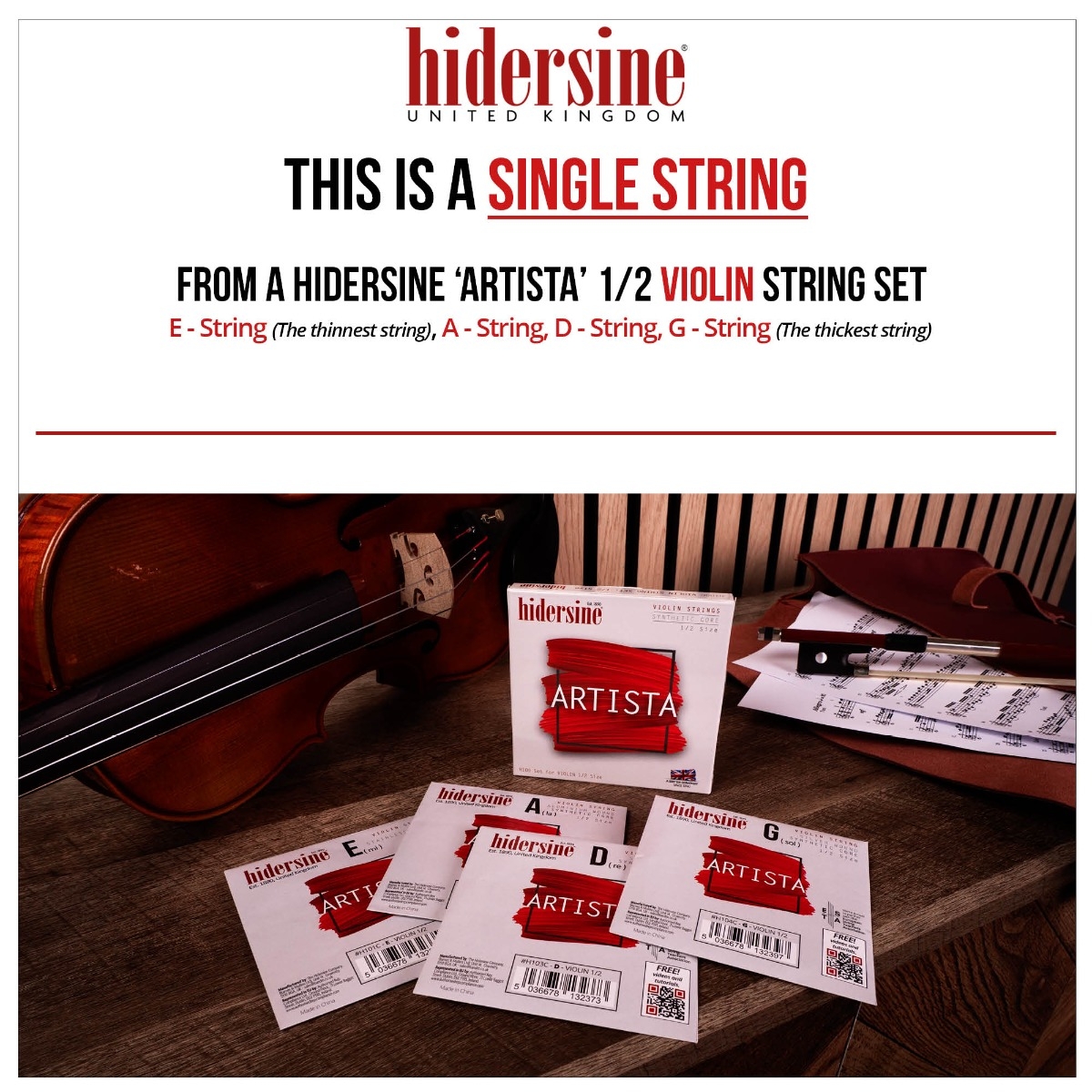 Hidersine Artista Violin G String – Silver Wound, Synthetic Core – 1/2 Size - Image 7