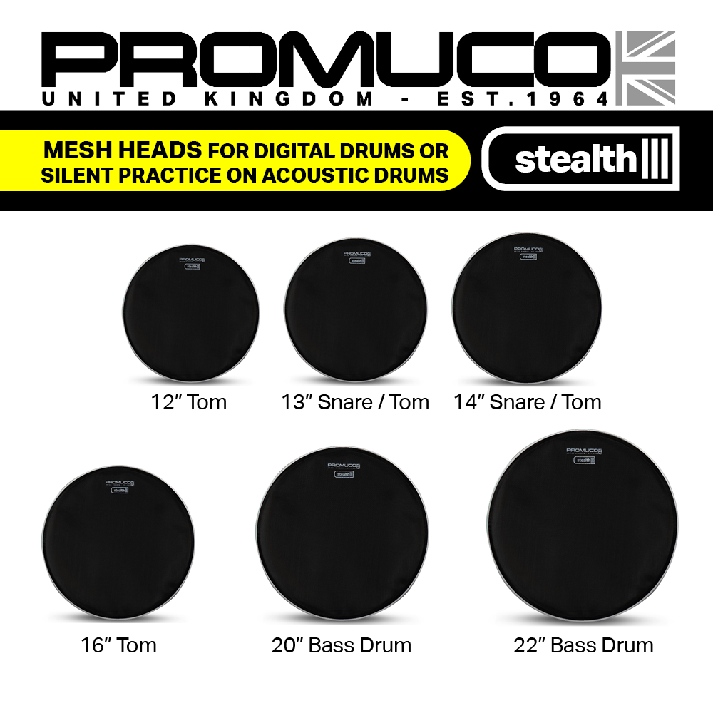 Promuco Stealth Drumhead Black Mesh for Digital Drum Kits/Silencing Acoustic Drumkits 14" - Image 6
