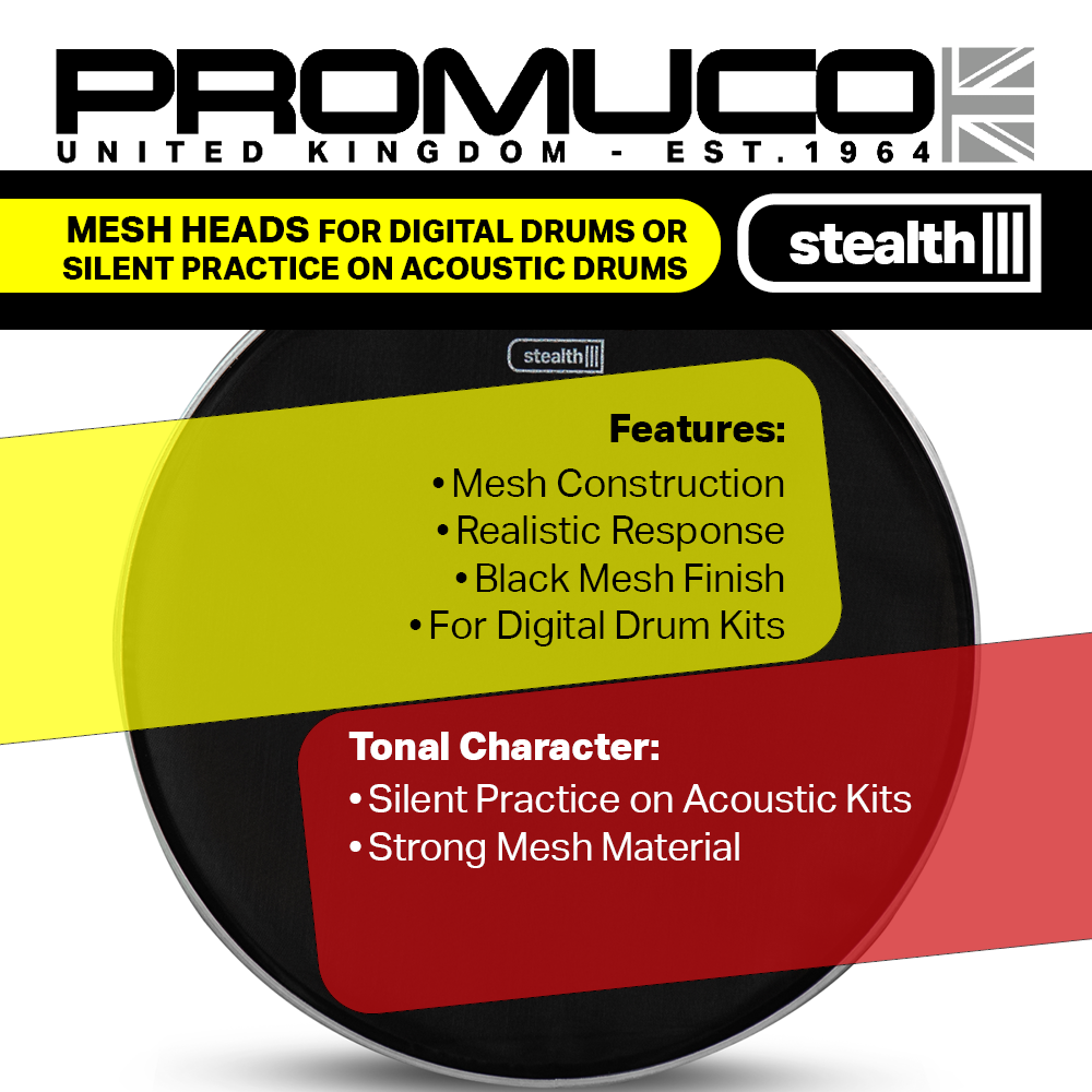 Promuco Stealth Bass Drumhead Black Mesh for Digital Drum Kits/Silencing Acoustic Drumkits 22" - Image 5
