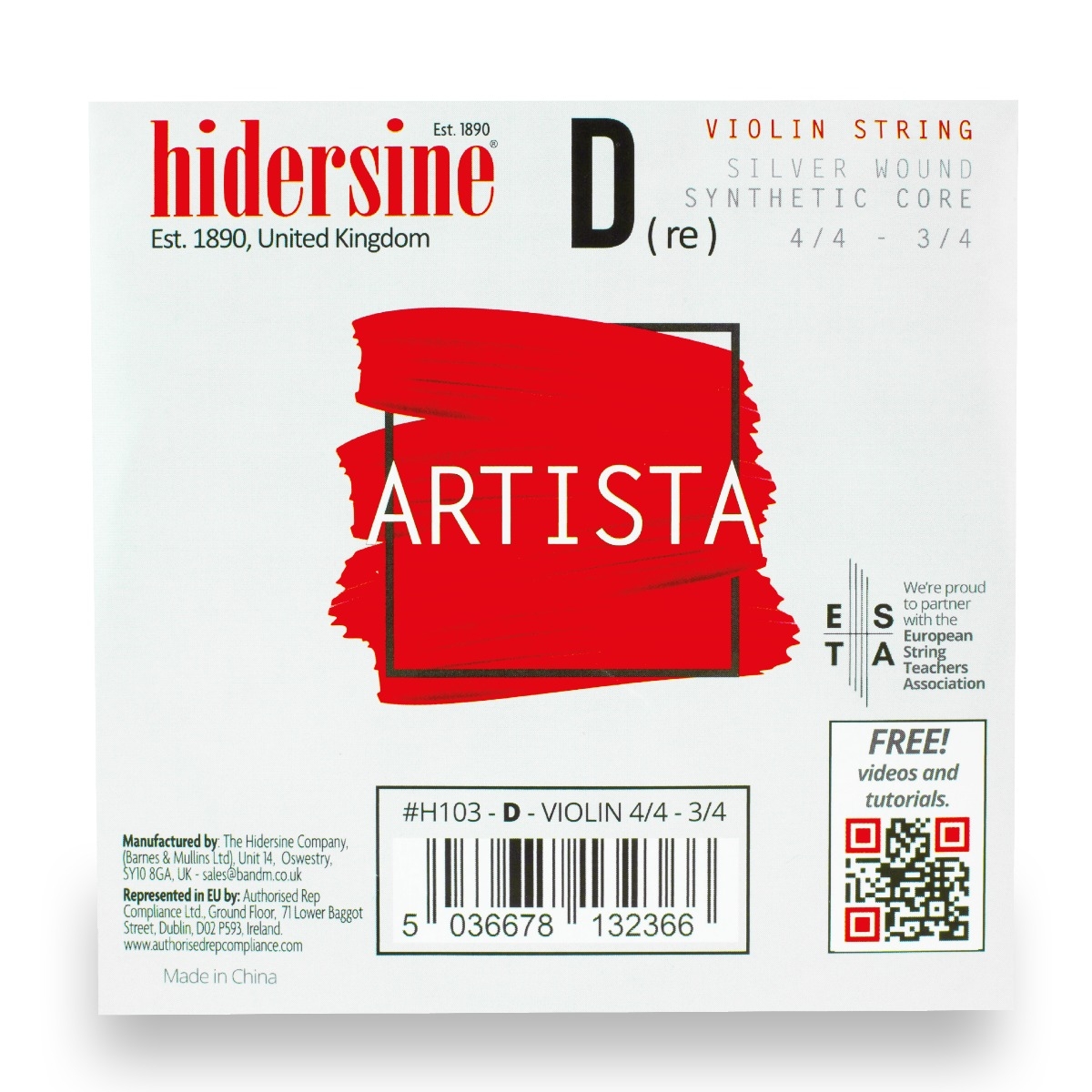 Hidersine Artista Violin D String – Silver Wound, Synthetic Core – 4/4–3/4 Size - Image 1