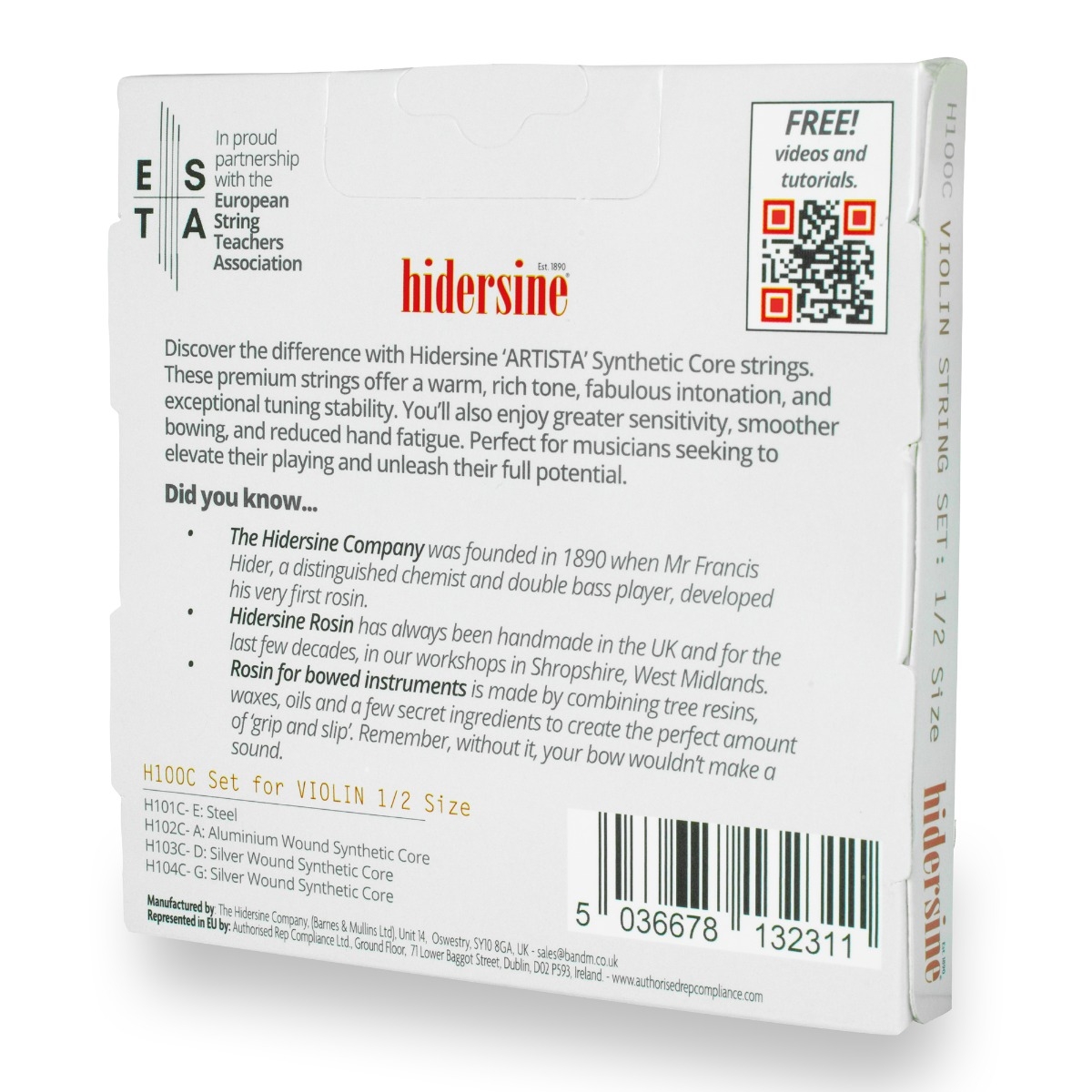 Hidersine Artista Violin String SET – Synthetic Core – 1/2 Size - Image 2