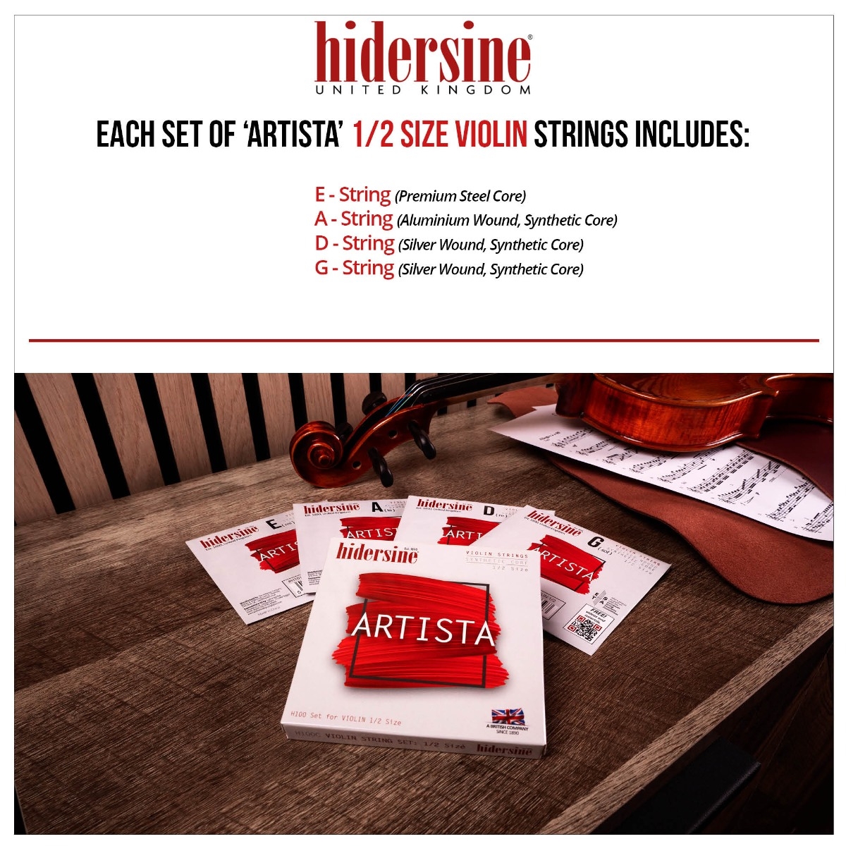 Hidersine Artista Violin String SET – Synthetic Core – 1/2 Size - Image 8
