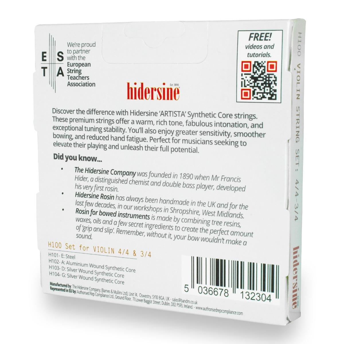 Hidersine Artista Violin String SET – Synthetic Core – 4/4–3/4 Size - Image 2